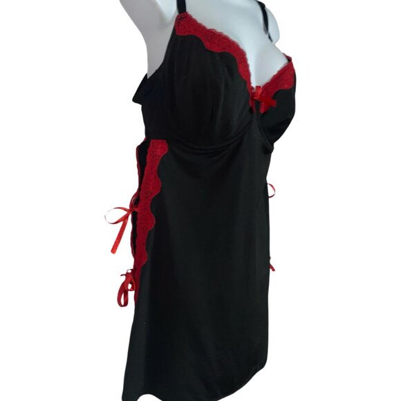 Sz.2X*Black Red Lace Nightie Chemise w/ Underwire & Side Ties - Picture 2 of 5